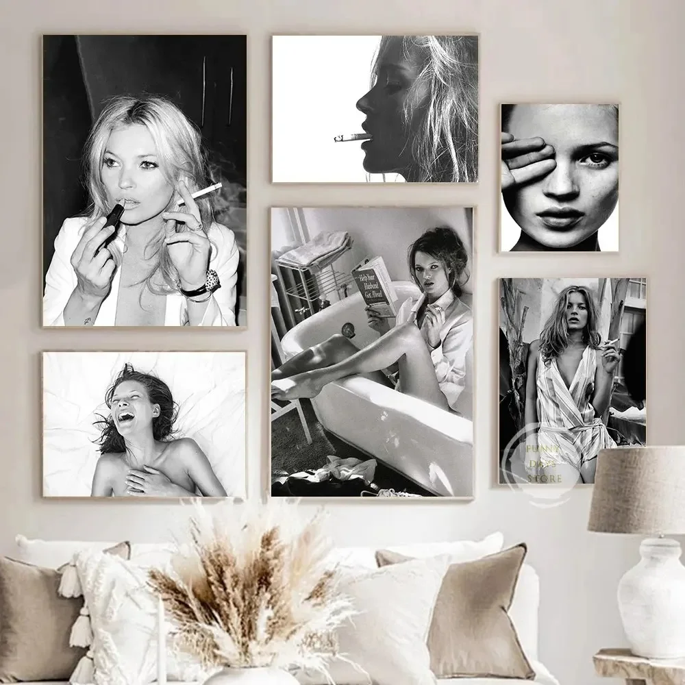 Vintage Fashion Sketches - Vintage Sexy Supermodel Kate Moss Poster